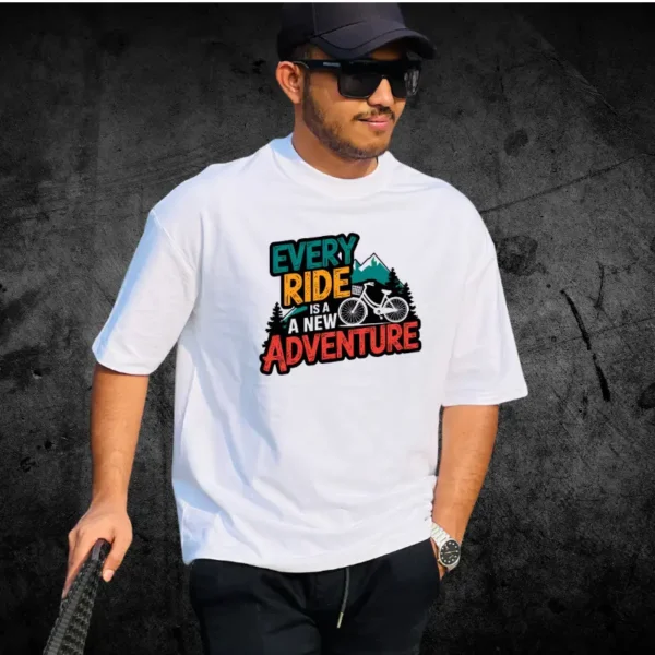 Every Ride is A New Adventure - White - Printed Drop Shoulder T- Shirt ...