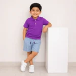 Boys Purple Polo T-Shirt and Stripe Shorts Set