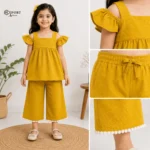 Girls Mustard Flutter Sleeve Top and Wide Leg Pants Set_4