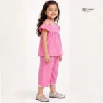 Girls Pink Flutter Sleeve Top and Wide Leg Pants Set_3