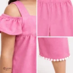 Girls Pink Flutter Sleeve Top and Wide Leg Pants Set_4